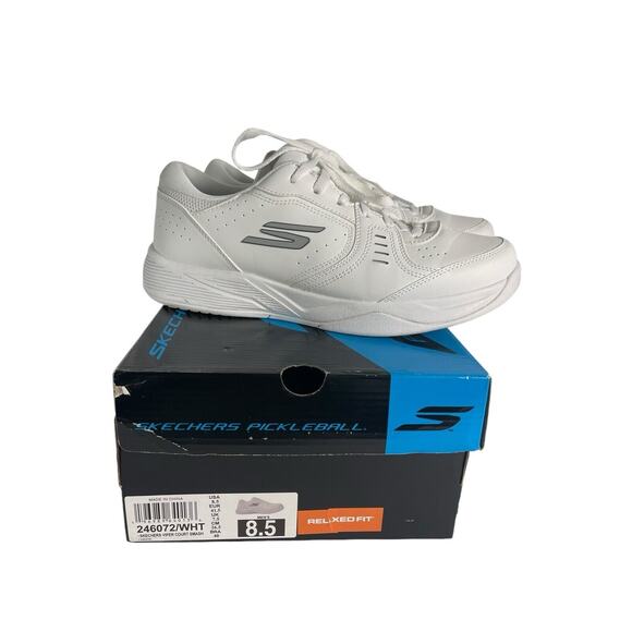 SKECHERS Men's 8.5 VIPER COURT SMASH White LEATHER Shoes AUTHENTIC‎ IN BOX NWB - Picture 1 of 8